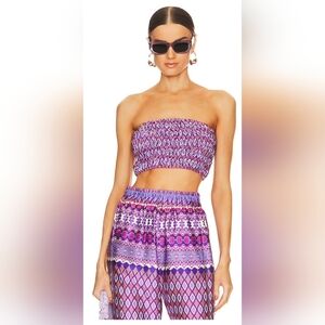 MISA Los Ageles Purple Printed Smocked Tube Top And Pants